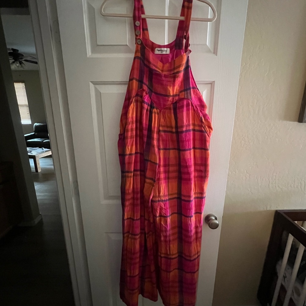 Vibrant Pink and Orange Plaid Jumpsuit